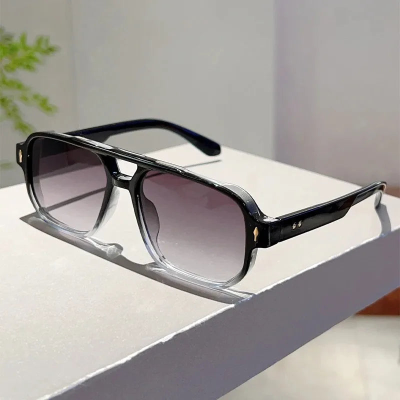 Vintage Square Double-Bridge Sunglasses