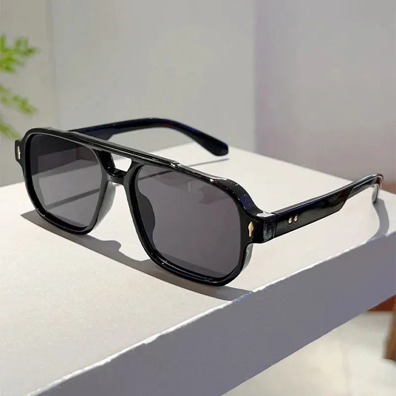 Vintage Square Double-Bridge Sunglasses