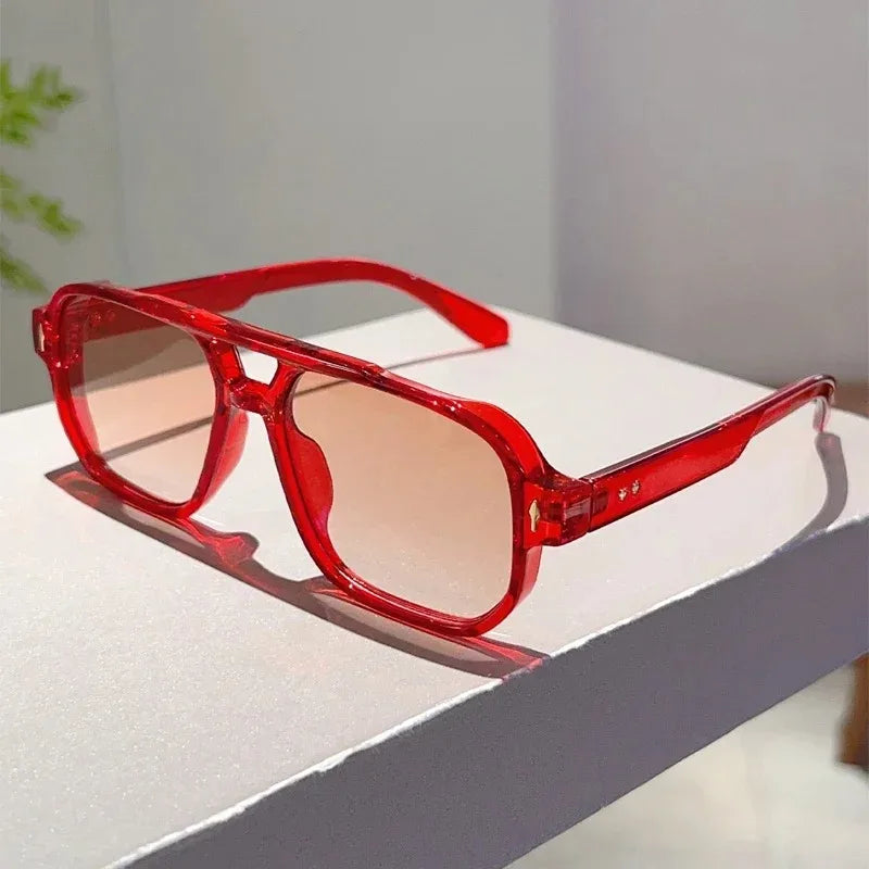 Vintage Square Double-Bridge Sunglasses