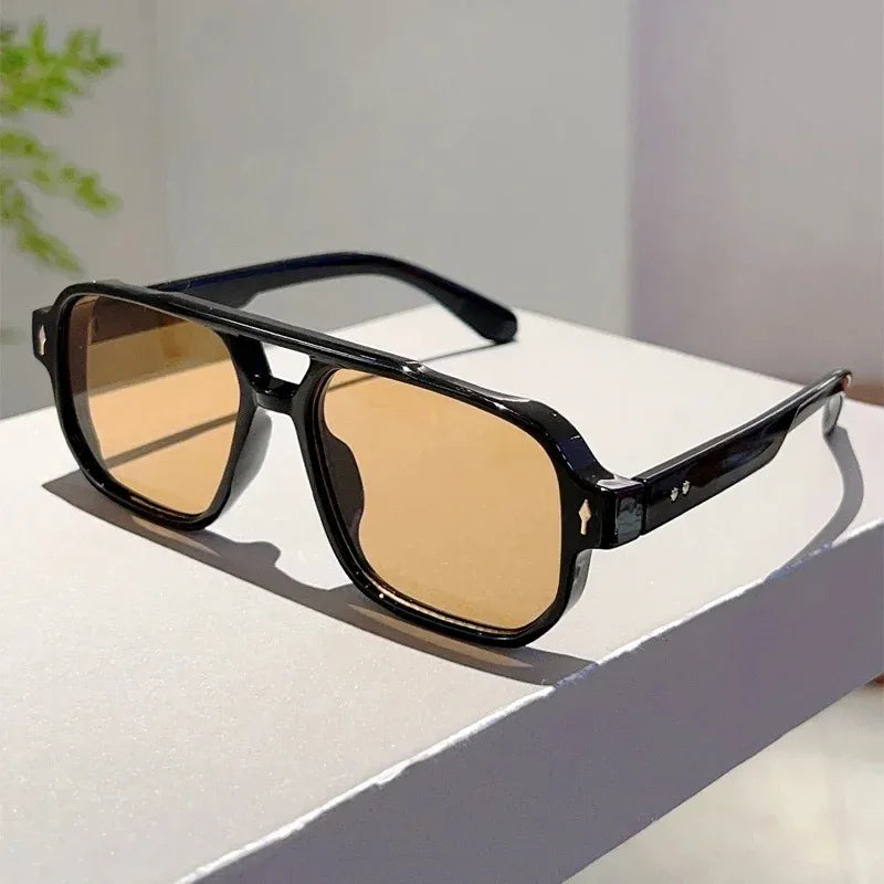Vintage Square Double-Bridge Sunglasses